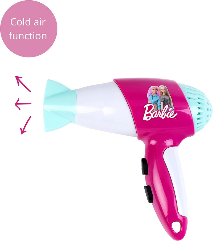 Theo Klein 5790 Barbie Frisier-Set I Zubehör und Accessoires im Barbie-Look I Inkl. Kinder-Föhn mit