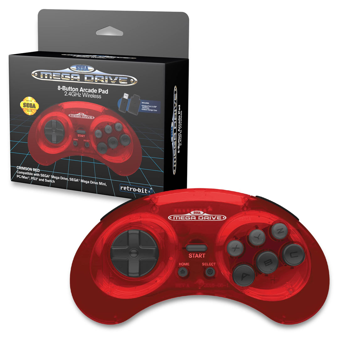 Retro-Bit Sega Mega Drive 2.4 GHz Wireless Controller 8-Button Arcade Pad for Sega Genesis Original/