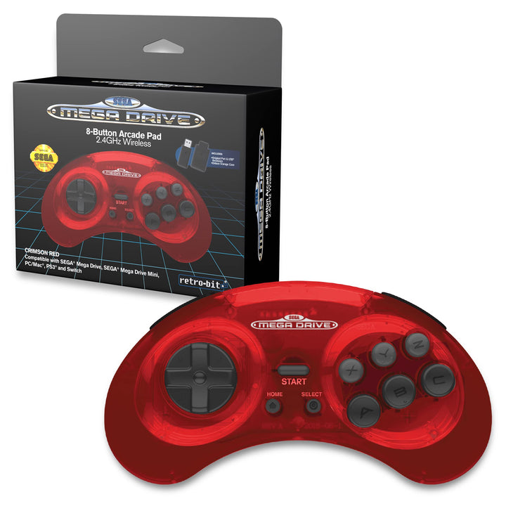 Retro-Bit Sega Mega Drive 2.4 GHz Wireless Controller 8-Button Arcade Pad for Sega Genesis Original/
