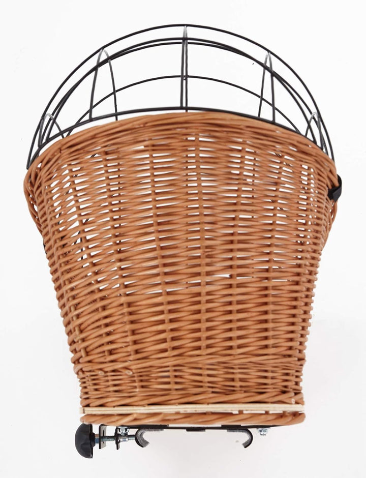 Tigana - Hundefahrradkorb für Gepäckträger aus Weide Natur 56 x 36 cm mit Metallgitter Tierkorb Hint