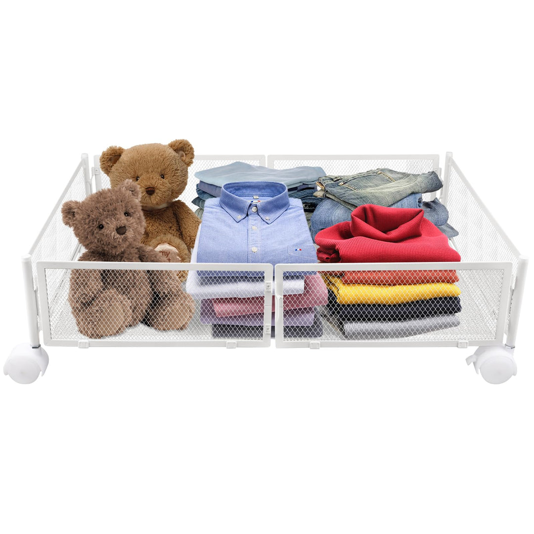 HUOLE Schublade unter dem Bett, zusammenklappbar, aus Metall, Aufbewahrungskorb unter dem Bett, Roll