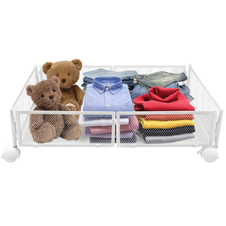 HUOLE Schublade unter dem Bett, zusammenklappbar, aus Metall, Aufbewahrungskorb unter dem Bett, Roll