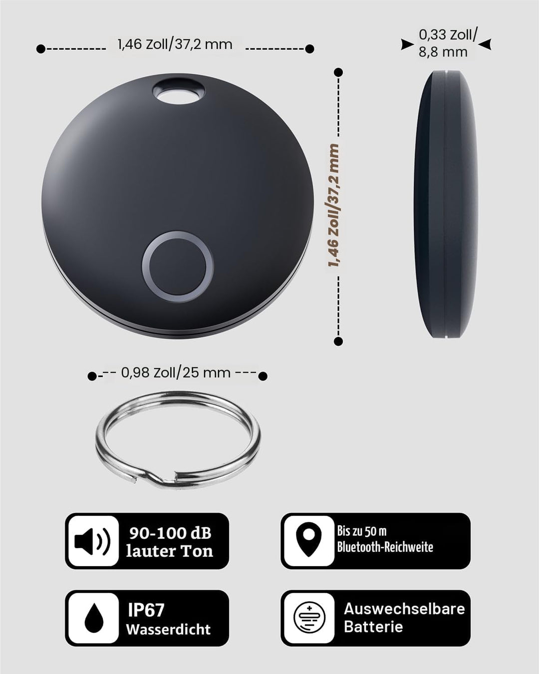 Reyke Smart Tag Pro, Koffer Tracker kompatibel mit Apple Wo ist? APP (nur iOS), Schlüsselfinder für