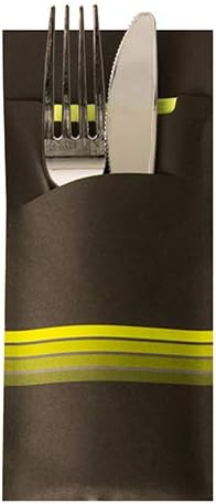520 Bestecktaschen 20 cm x 8,5 cm schwarz/weiss "Stripes" inkl. farbiger Serviette 33 x 33 cm 2-lag.