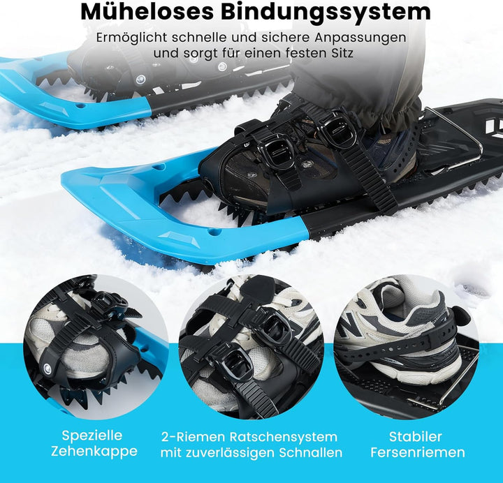 COSTWAY Schneeschuhe mit Steighilfe, Schuhgrösse 35-45 bis 90kg, leichtes Schneeschuh-Set mit Trekki