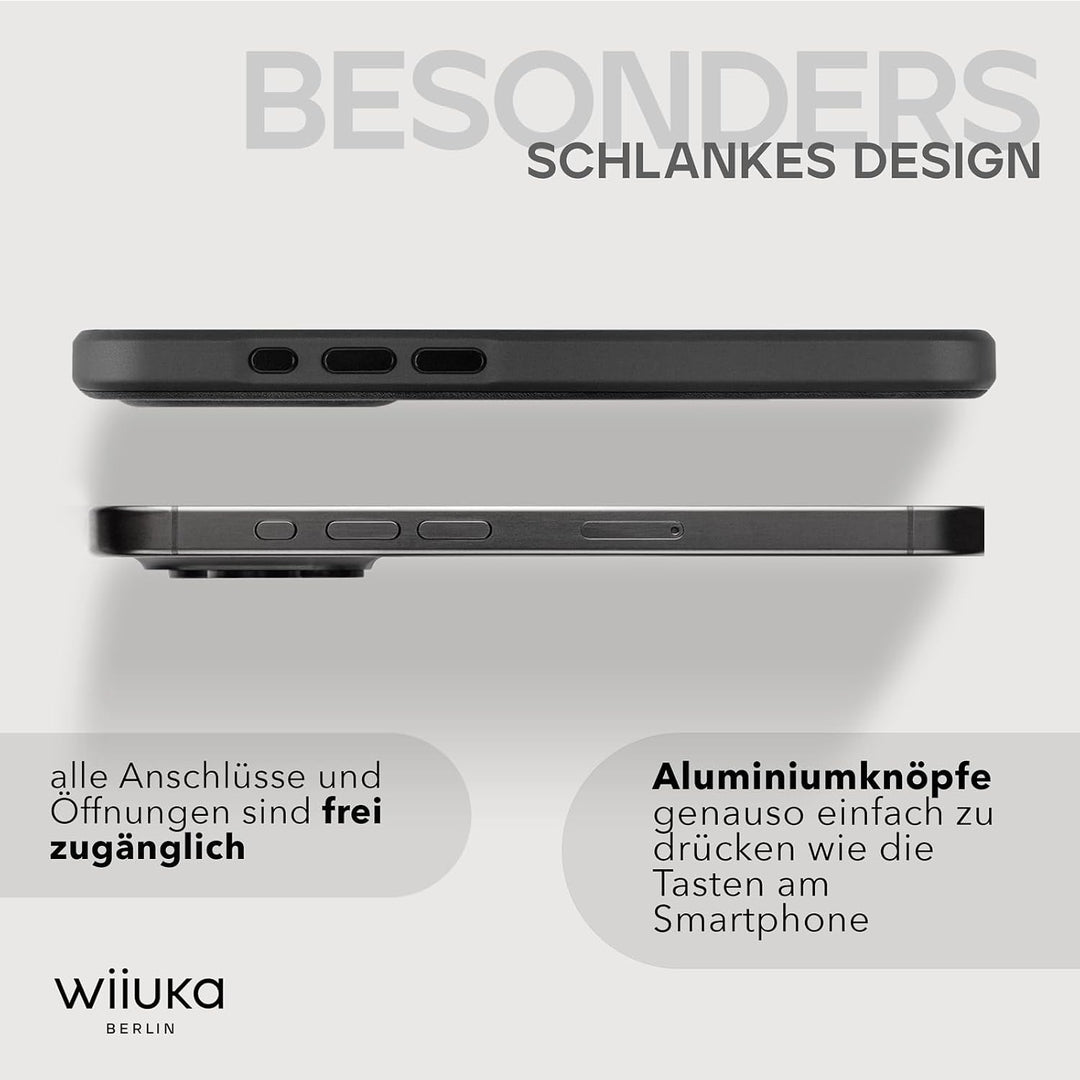 WIIUKA Hülle für iPhone 15 Pro, Leder aus Deutschland, Lederhülle extra Dünn, Premium Handyhülle, Ca