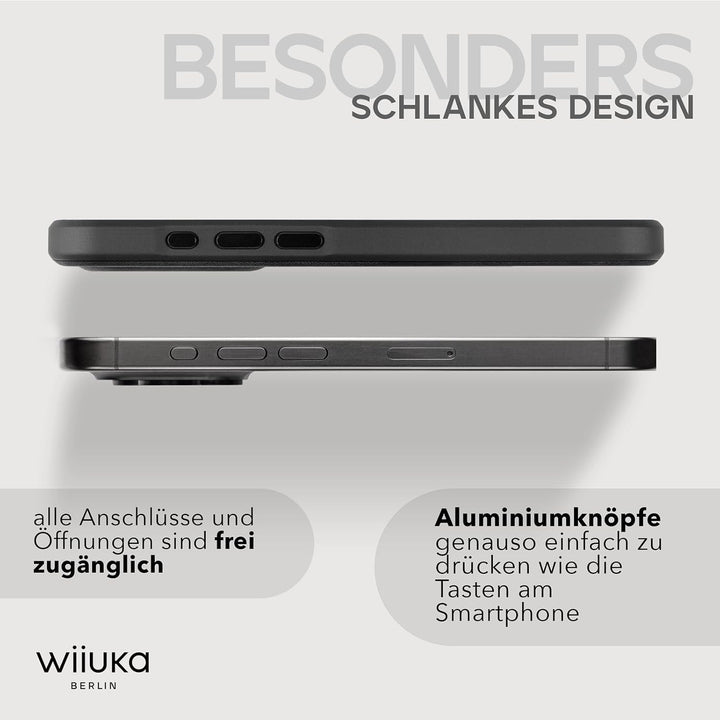 WIIUKA Hülle für iPhone 15 Pro, Leder aus Deutschland, Lederhülle extra Dünn, Premium Handyhülle, Ca