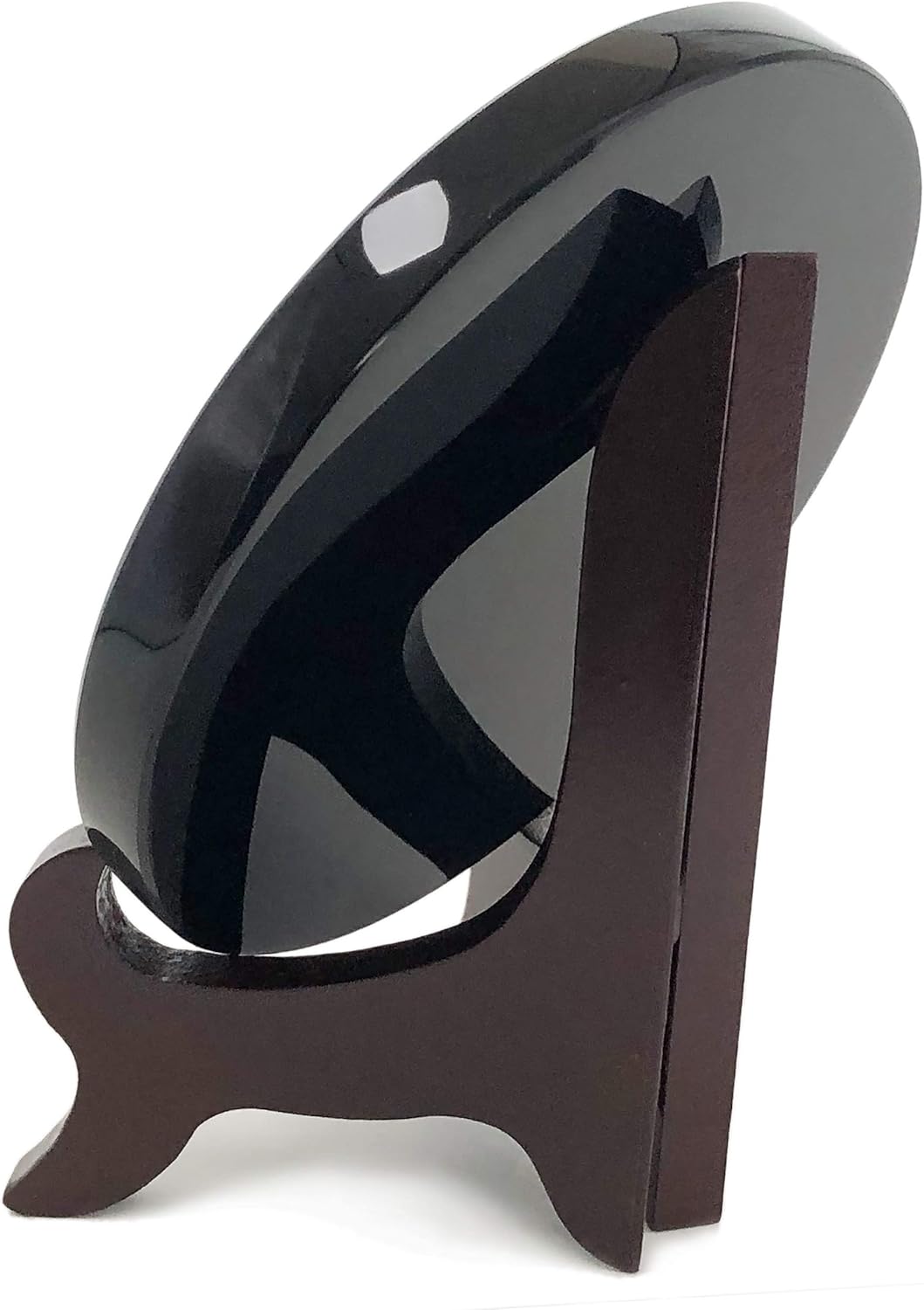 Polar Jade Schwarz Obsidian Wahrsager Spiegel (100 mm / 4" mit Holzständer) 10L x 10B cm, 10L x 10B