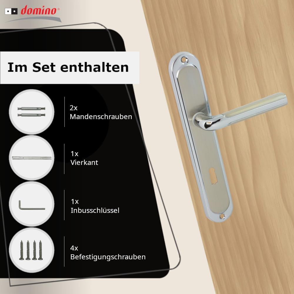 domino Türgriff 72 Drückergarnitur BB-Buntbart Set Langschildgarnitur Türklinke für Zimmertür, Kelle