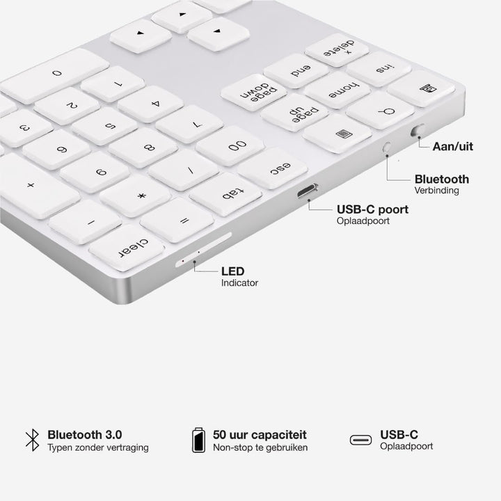 USB-C Bluetooth Numerische Ziffernblock – Kabelloses NumPad, Wiederaufladbare Numerische Tastatur fü