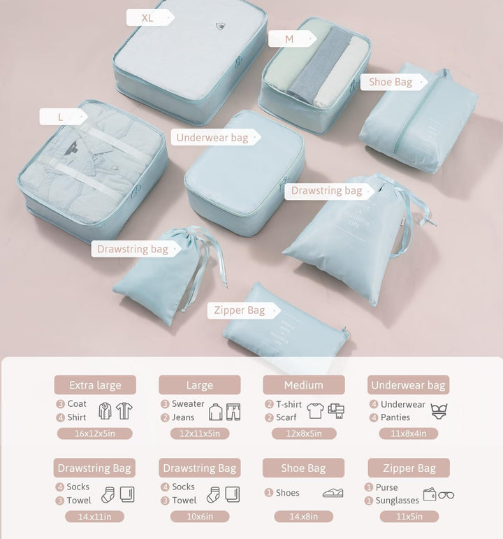 Meowoo 8-teilig Koffer Organizer Set, Packing Cubes, Packwürfel für Urlaub & Business, Reise Organiz