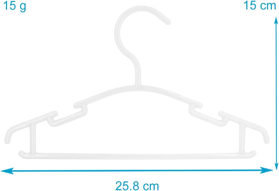 10x Kleiderbügel für Kinder aus Kunststoff in Weiss - 25.8 x 15 x 0.3 cm - Kinderkleiderbügel für Kl