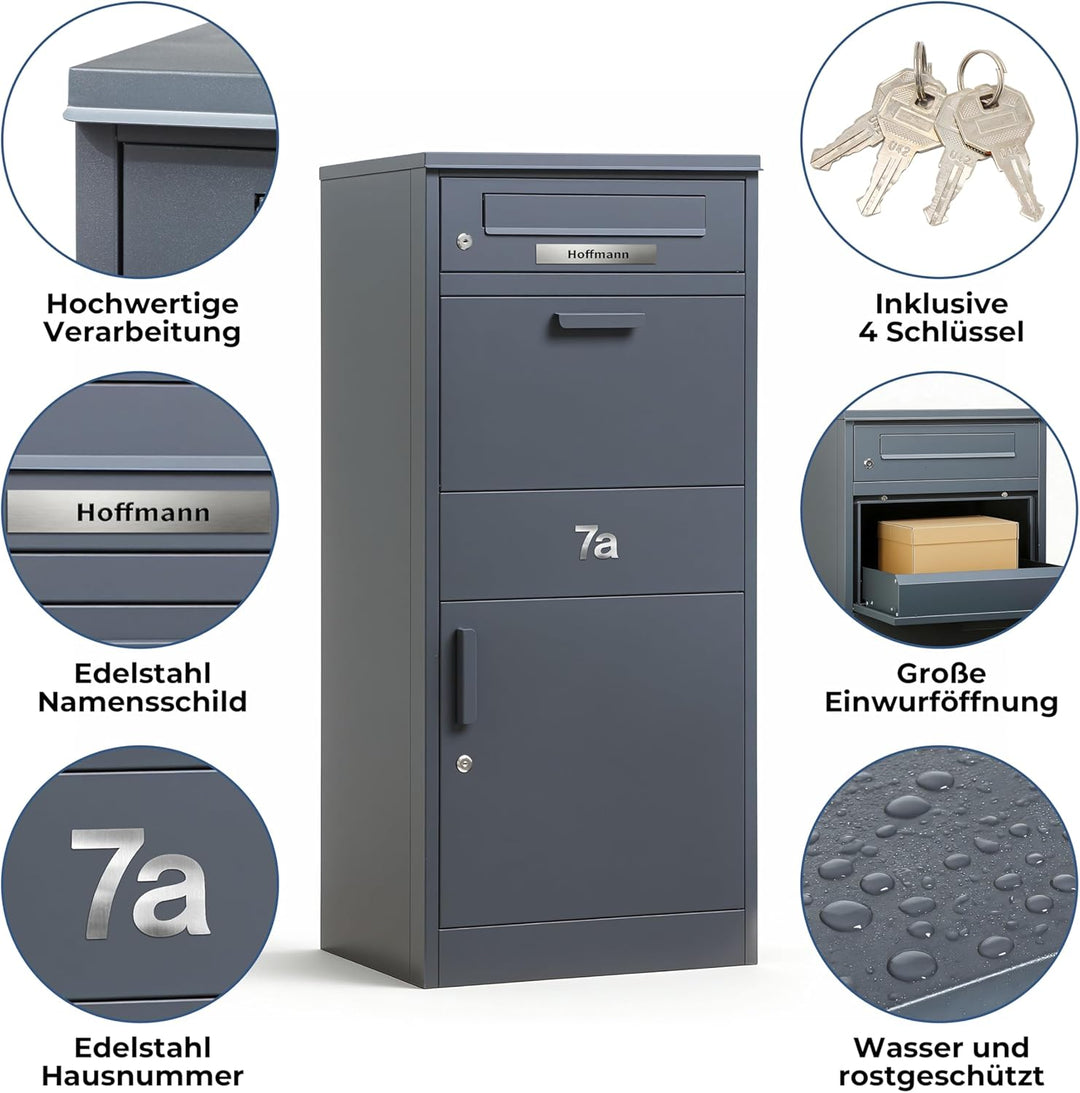 Zedelmaier Paketbox Briefkasten mit grossem Paketfach, XXL Paketbriefkasten für Aussenbereich, perso