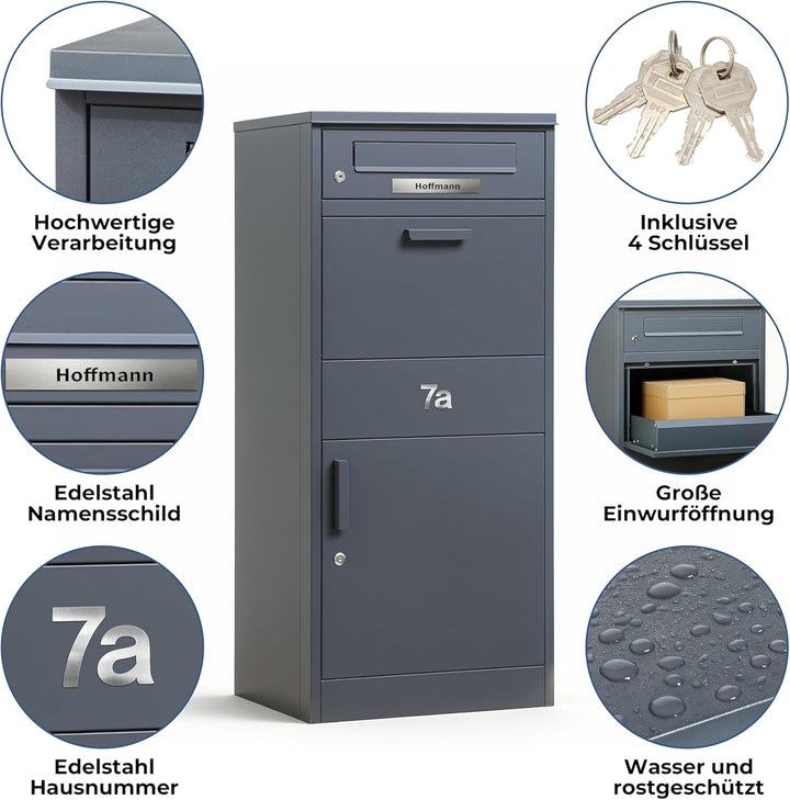 Zedelmaier Paketbox Briefkasten mit grossem Paketfach, XXL Paketbriefkasten für Aussenbereich, perso
