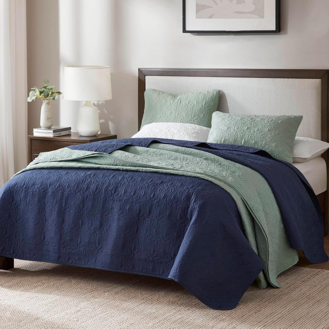 Madison Park Quebec Quilt Set-Luxurious Damask Stitching Design Leichte Tagesdecke mit Baumwollfüllu