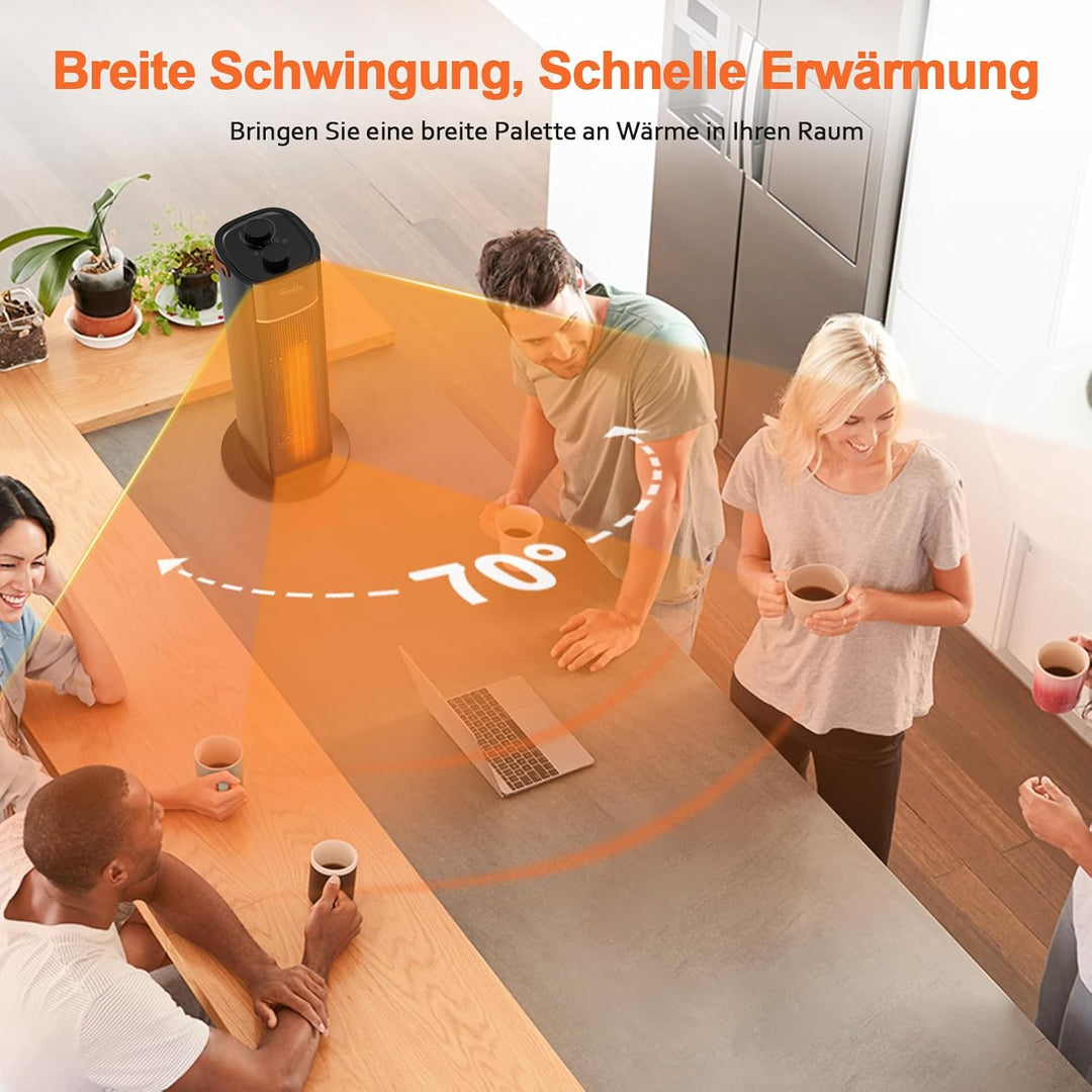 Grelife Heizlüfter, 1500W Energiesparende Elektrische Heizung mit Thermostat, 70° Schwenkfunktion, 3