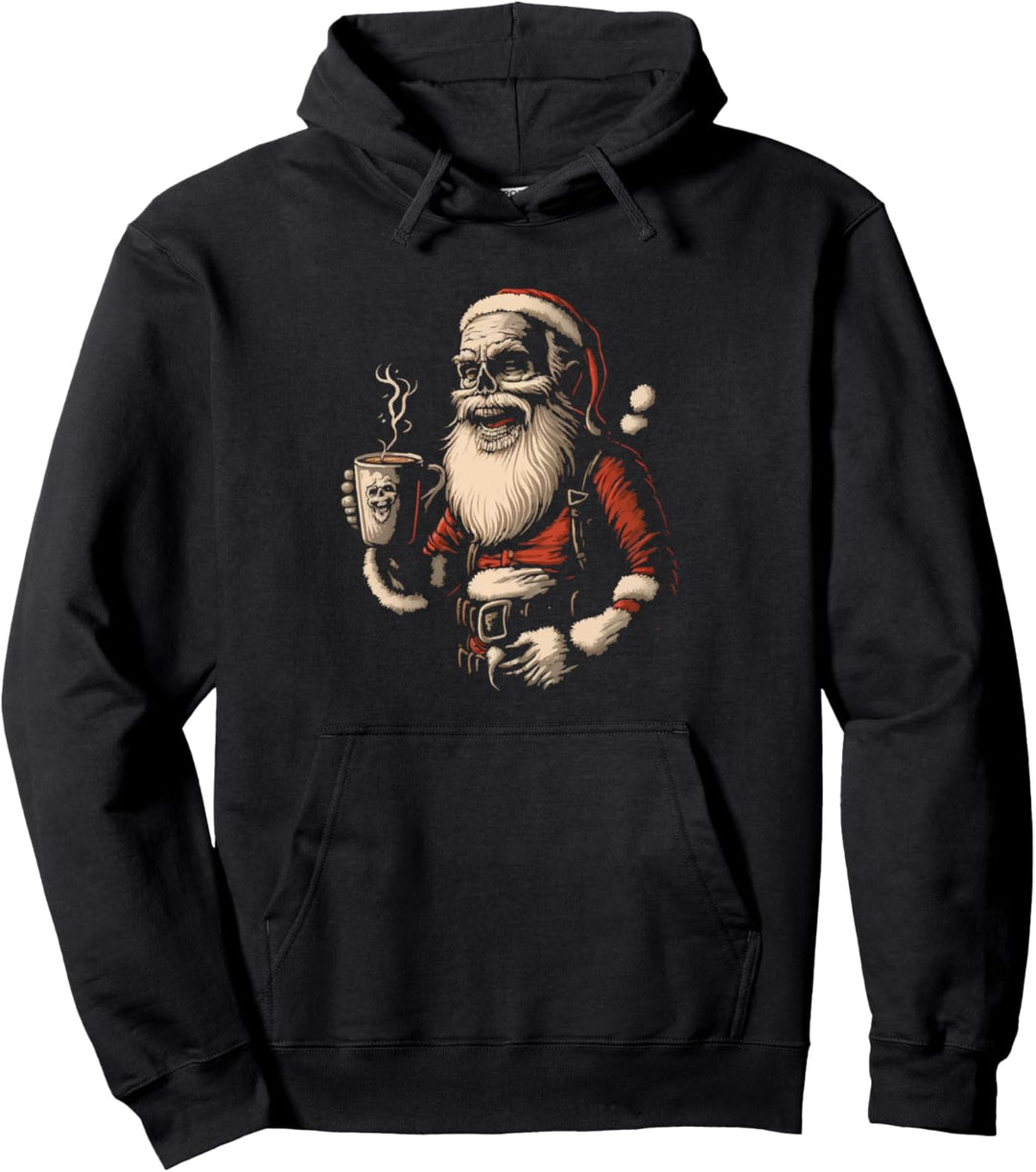 Lustiges Weihnachtsmann Skelett trinkt Kaffee zu Weihnachten Pullover Hoodie