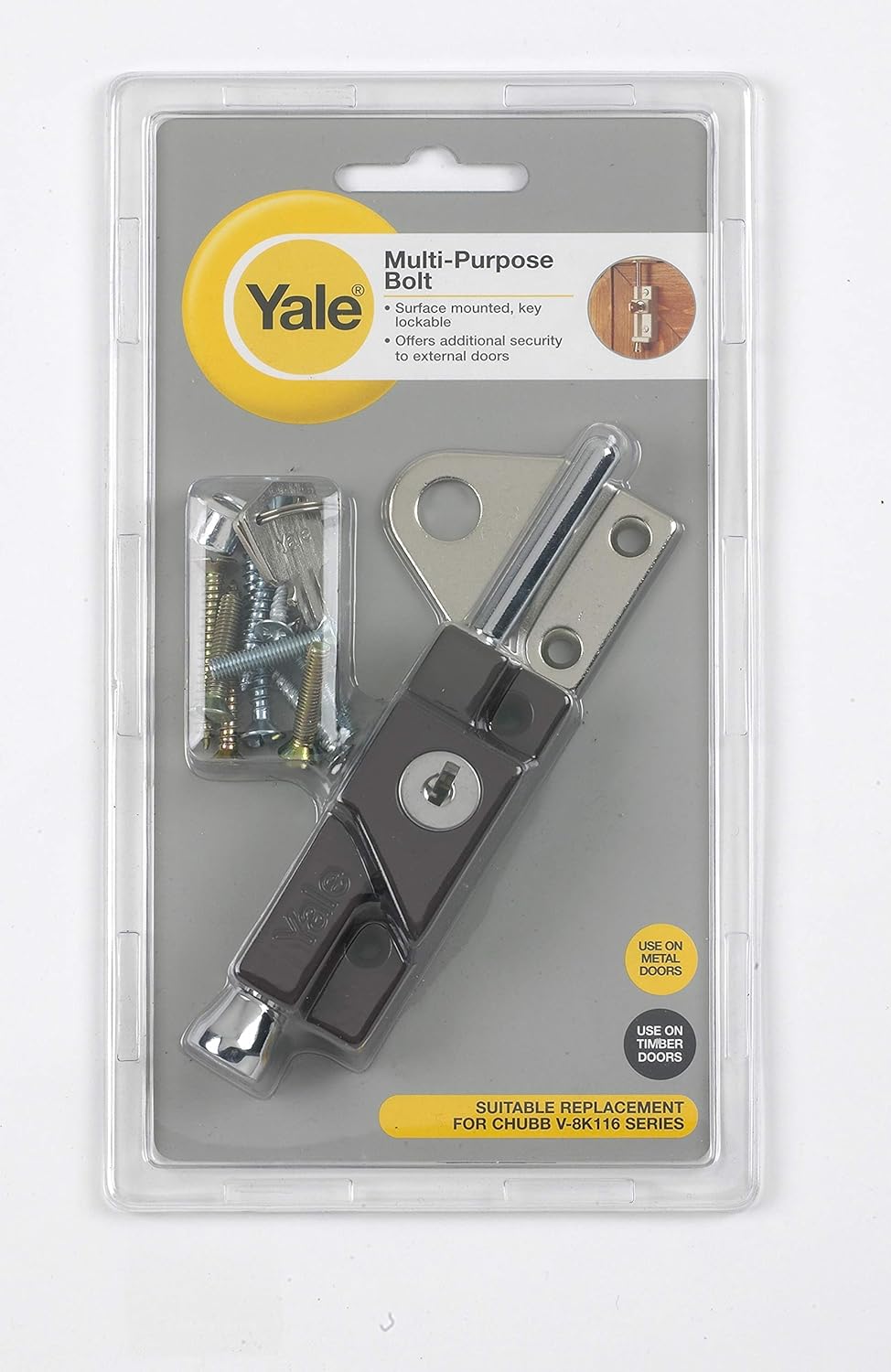 Yale YALV8K116WE Mehrzweck-Türriegel, geeignet zur Sicherung von Einzel- oder Doppelschiebetüren, we