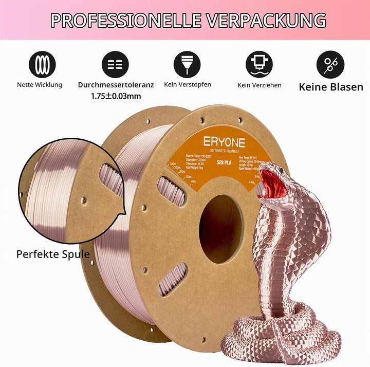 ERYONE Seiden PLA Filament 1.75mm, PLA Seiden Filament für 3D Drucker, 1.75mm +/- 0,03 mm, 1kg /Spul