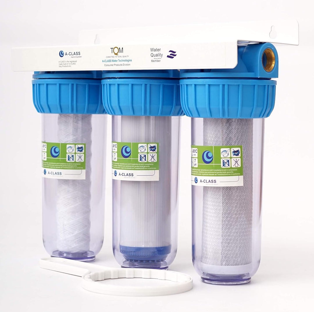A-CLASS 10" 3-Stufen Wasserfilter System für Hauswasser Zisterne Brunnen Pumpe Hauswasserwerk 1"