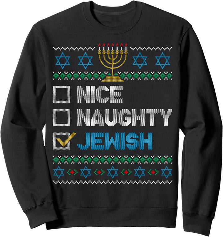 Nice Naughty Jewish Ugly Christmas Sweater Jüdisch Hanukkah Sweatshirt