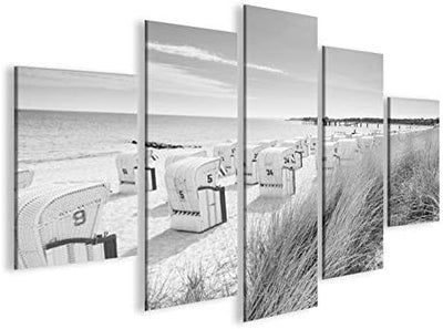 islandburner Bild Bilder auf Leinwand Strandkorb Schwarz/Weiss Nordseestrand MF XXL Poster Leinwandb