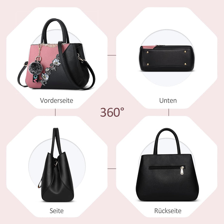 Damen Handtasche Mode Stickdesign Schultertasche Grosse Kapazität Umhängetasche Casual Reise Handtas