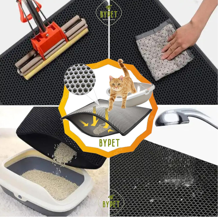 BYPET Katzenklo Matte, 58 cm Runde Katzenklo Katzenstreu Matte Unterleger Vorleger Waben Design wass