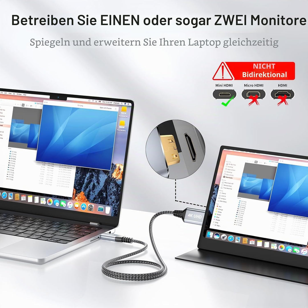 LDLrui USB-C zu Mini-HDMI-Kabel 1.5M 4K60Hz Einbahnverkehr für Heim-Office | Type C zu Mini HDMI 2.0