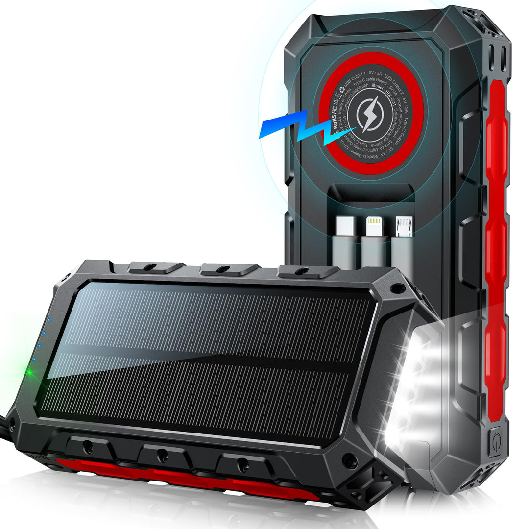 52800mAh Solar Wireless Power Bank, tragbares Ladegerät 30W Schnelles Ladegerät 6 Ausgänge & 4 Eingä