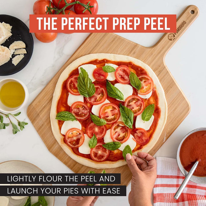Chef Pomodoro Pizzaschieber – Pizzaschaufel – Pizzaheber aus Bambus – Pizzaschieber Holz – Pizzascha