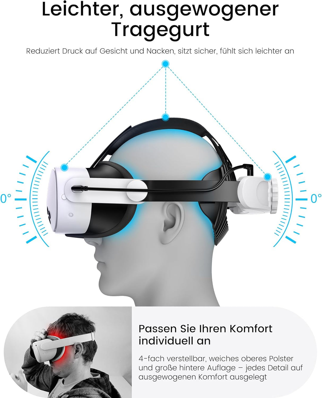 Headstrap für Meta Quest 3 mit 8000mAh Akku, Elite Strap Zubehör für Meta Quest 3S mit Verstellbarem