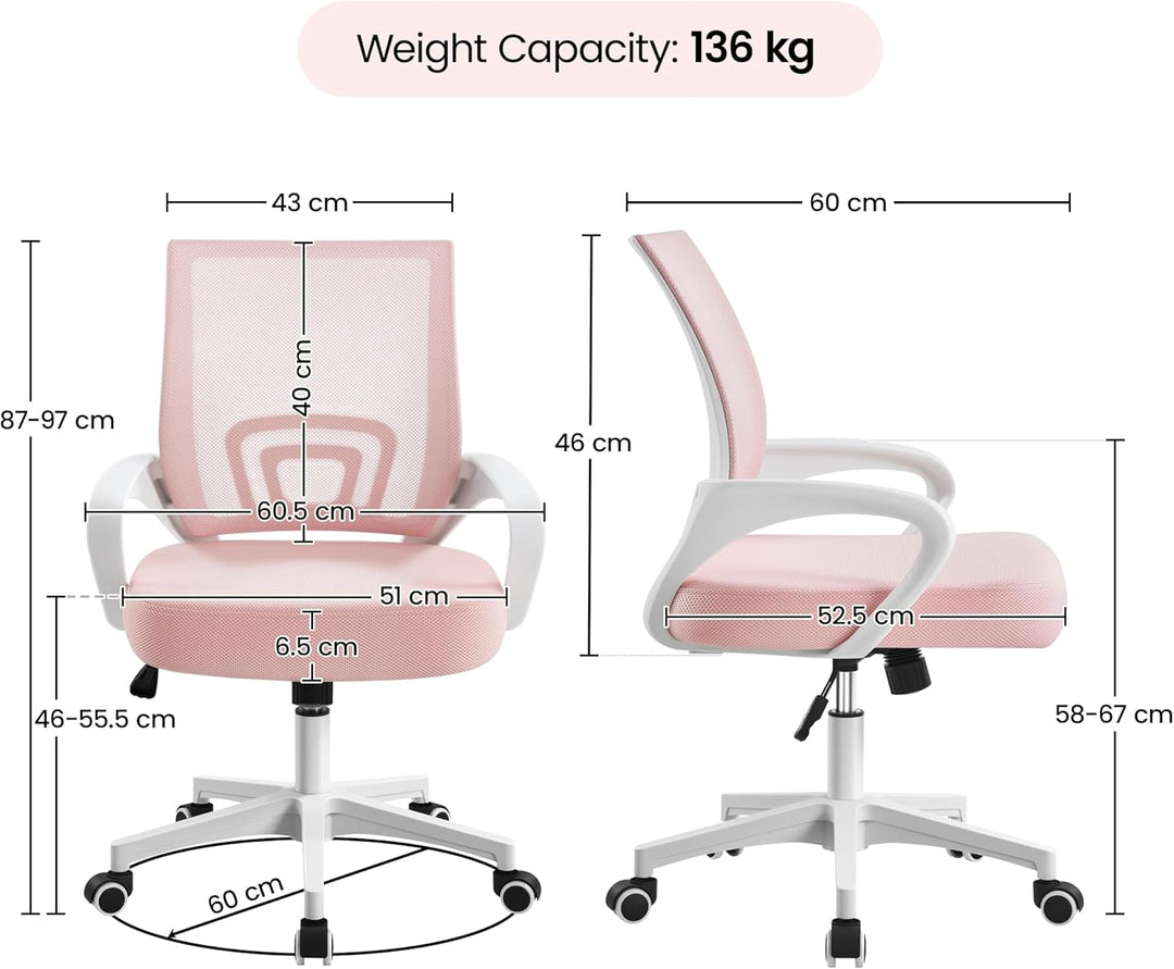 Yaheetech Bürostuhl Ergonomisch, Schreibtischstuhl mit Netzbespannung und Armlehnen, Drehstuhl aus M