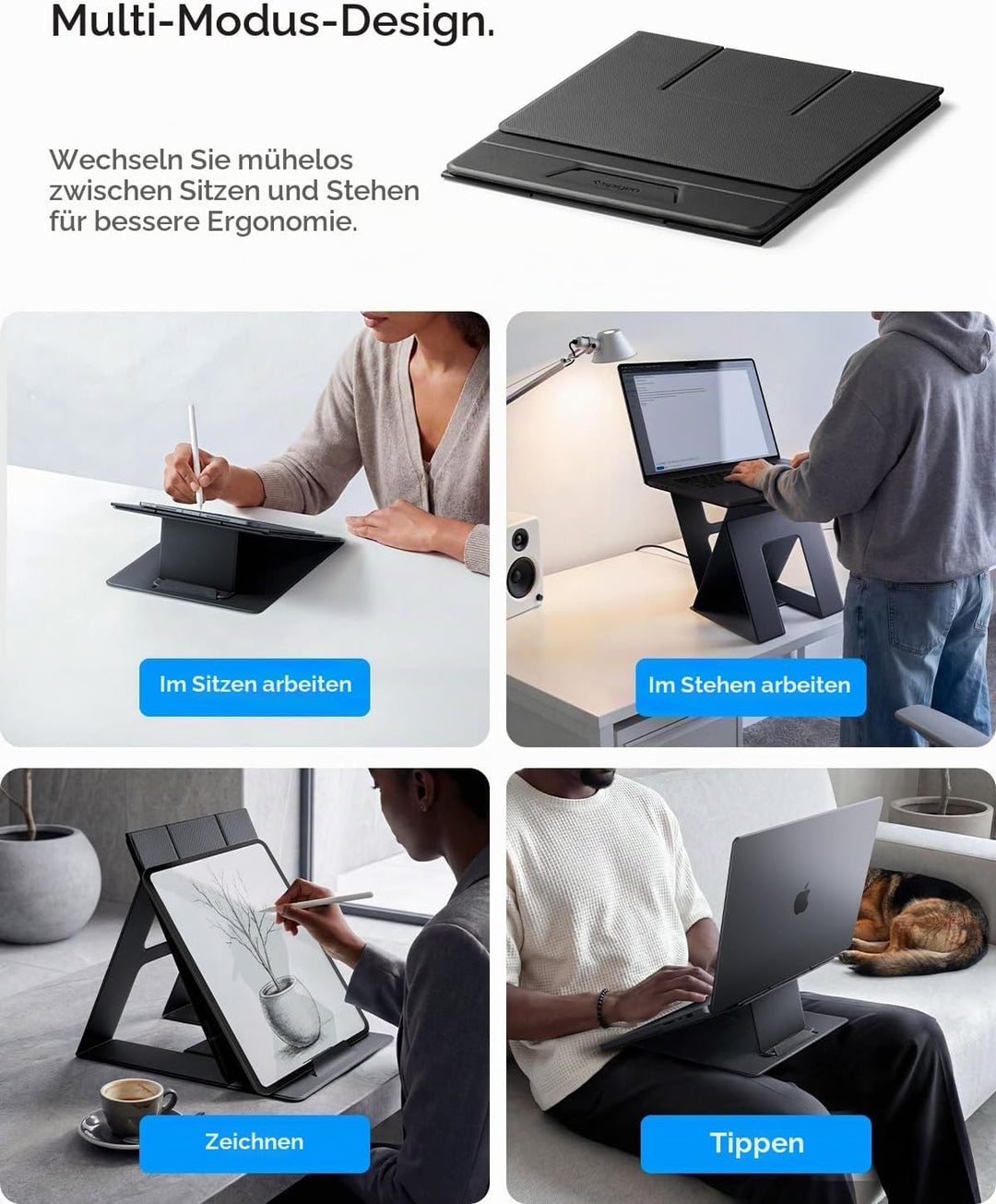 Spigen Slim Fold Laptop Ständer, Faltbare Laptop Halterung, Ergonomischer Erhöhung mit Doppelwinkel