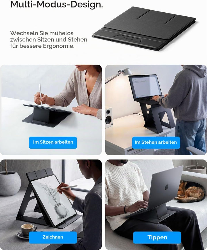 Spigen Slim Fold Laptop Ständer, Faltbare Laptop Halterung, Ergonomischer Erhöhung mit Doppelwinkel