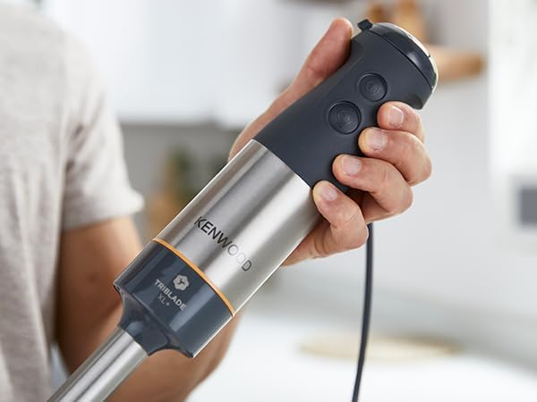 Kenwood Triblade XL+ HBM60.002GY Stabmixer - Pürierstab mit TriBlade-System, Einstellbare Geschwindi