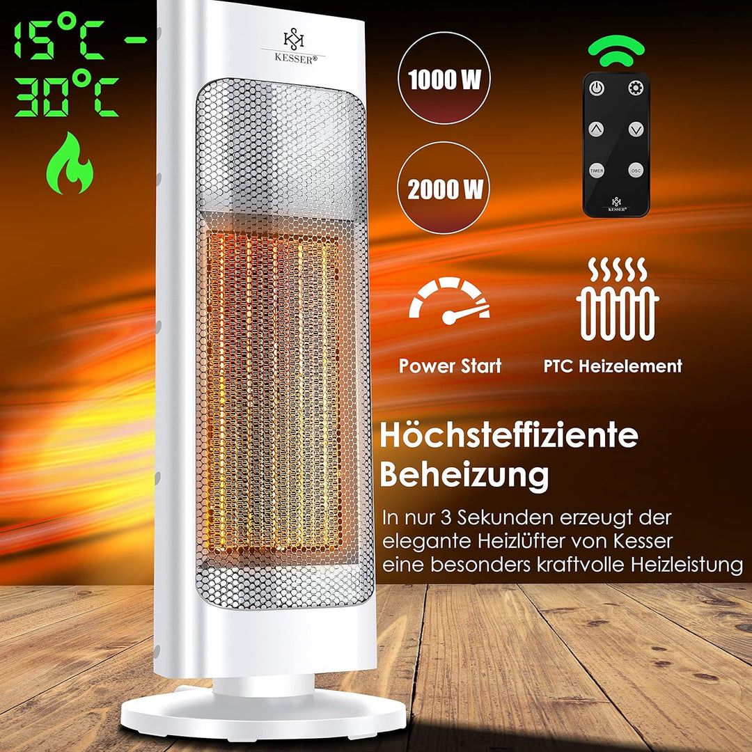 KESSER® Heizlüfter mit Fernbedienung energiesparend leise 2000W Keramik Heizstrahler Standheizstrahl