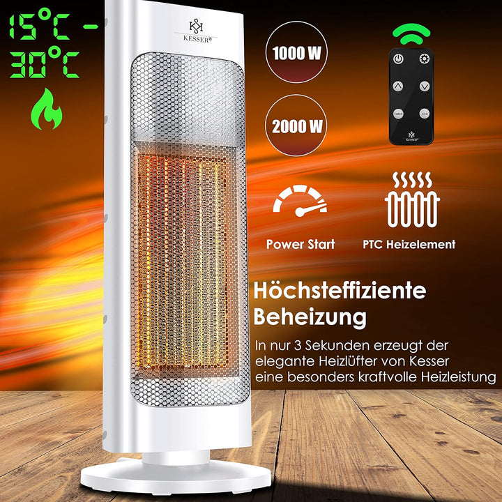 KESSER® Heizlüfter mit Fernbedienung energiesparend leise 2000W Keramik Heizstrahler Standheizstrahl