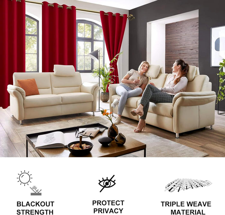 JIUZHEN Blickdicht Vorhänge Gardinen Ösenvorhang für Schlafzimmer Wohnzimmer,Rot Verdunkelungsvorhan
