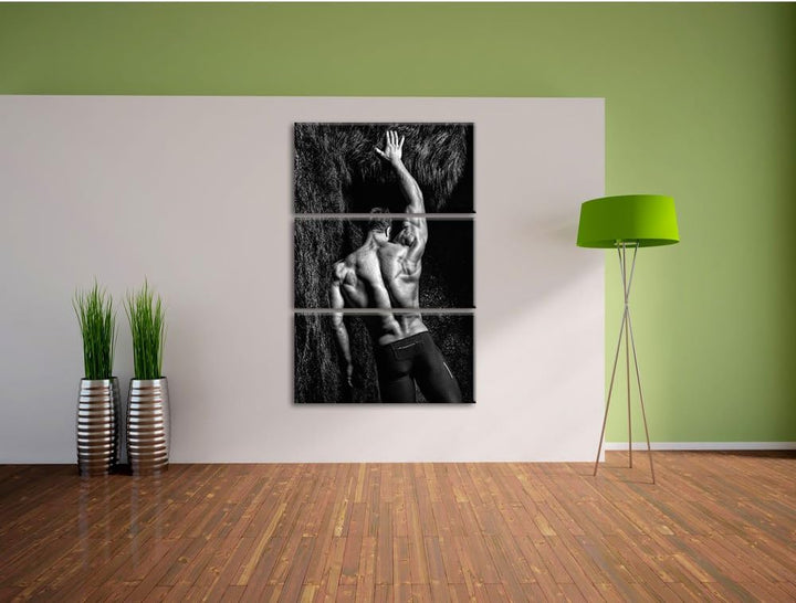 Pixxprint Muskulöser sexy Mann Kunst B&W als Leinwandbild | Grösse: 3 Teilig (120x80) | Wandbild| Ku