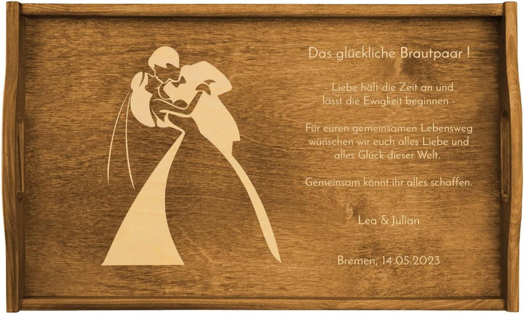 Maverton Betttablett mit Gravur - für Zwei - Sofatisch mit Griffen - klappbar - mit erhöhtem Rand -