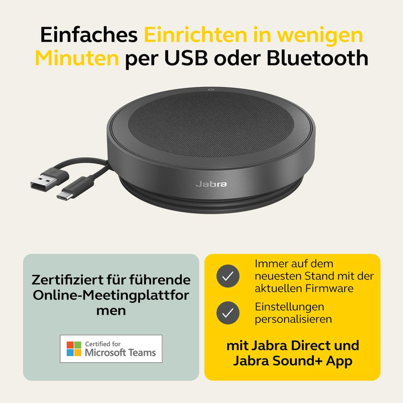 Jabra Speak2 75 schnurlose Freisprechlösung mit USB-C Bluetooth-Adapter, 4 Mikrofone mit Geräuschunt