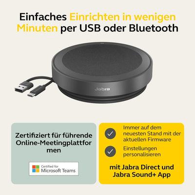 Jabra Speak2 75 schnurlose Freisprechlösung mit USB-A Bluetooth-Adapter, 4 Mikrofone mit Geräuschunt