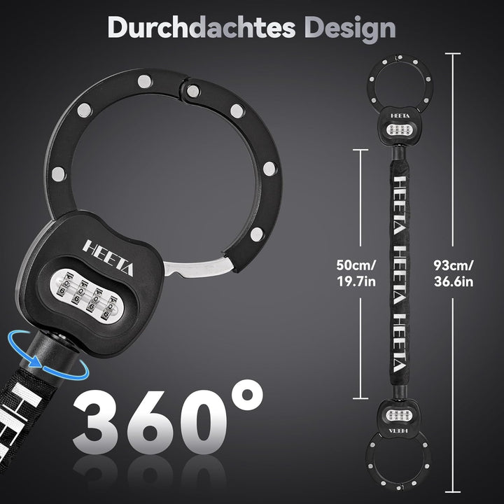 HEETA E Scooter Schloss Zahlenschloss mit Tasche, 8mm Fahrradschloss Hohe Sicherheit, e Roller Schlo