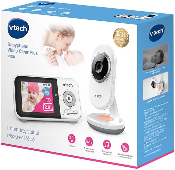 VTech - BM3254 – Babyphone Video Clear Plus – Nachtlicht und Wiegenlied – Display 2,8 Zoll – Babypho