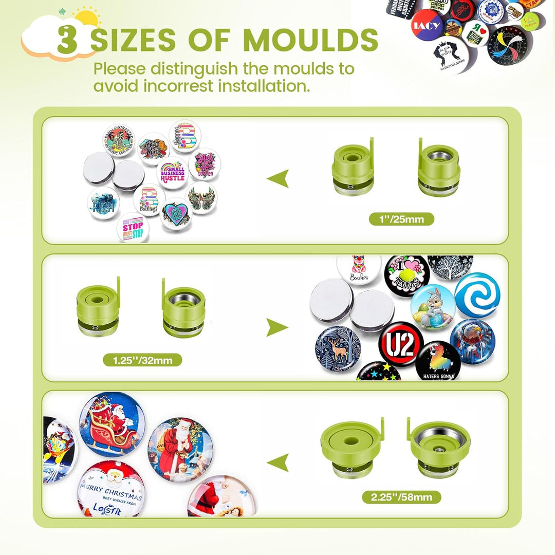 Buttonmaschine, 25+32+58 mm Button Maschine Presse Abzeichen 300 Sets Metall-Nadelrücken Badge-Teile