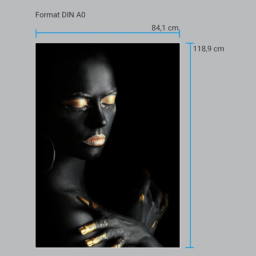wandmotiv24 Poster als Wanddeko, Grösse Din A0, Gold Collection, Frau in Schwarz, goldene Highlights