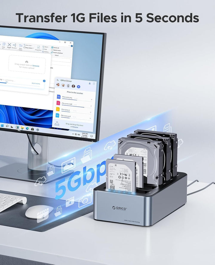 ORICO Aluminium Clone HDD Docking Station, 5 Bay Festplattengehäuse USB 3.2 Gen 1 für SATA 2,5/3,5 Z