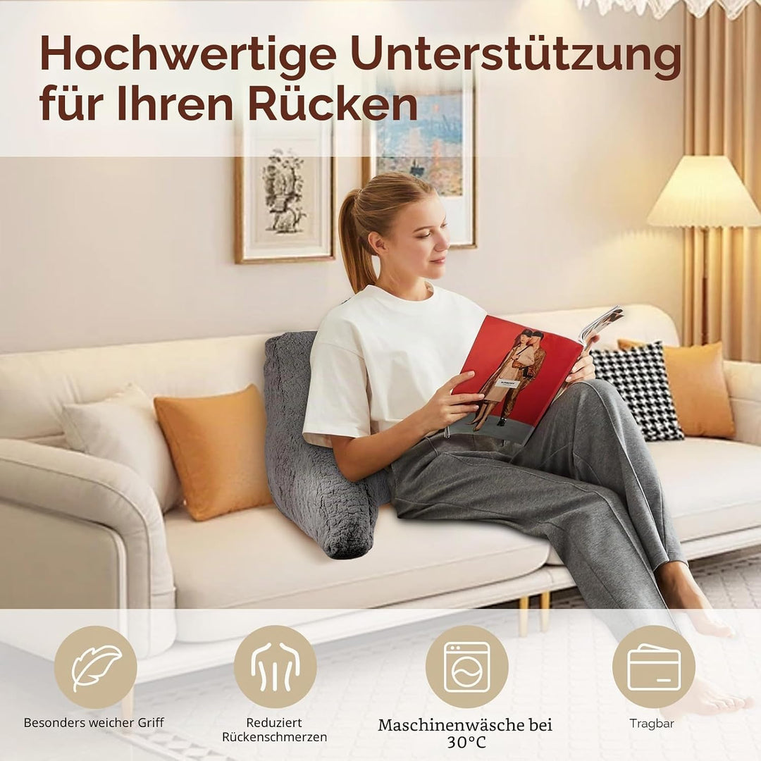 Rückenkissen mit Armlehnen, Abnehmbares Memory Foam Lendenstützkissen, Bettsitzkissen Ideal zum Lese