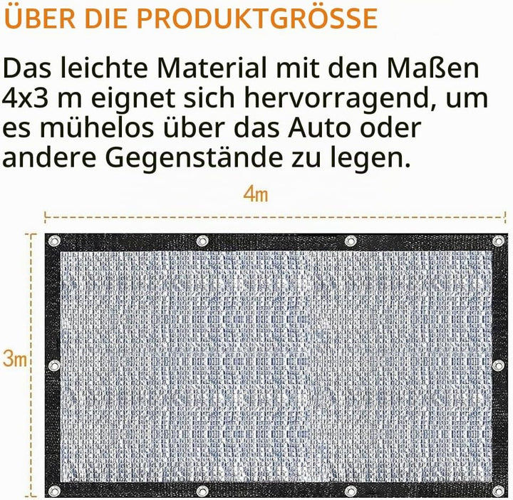 Schattennetz Auto,Schattennetz Camping 4x3m,Reflektierendes Aluminium mit Ösen,Sonnenschutz Auto Hun